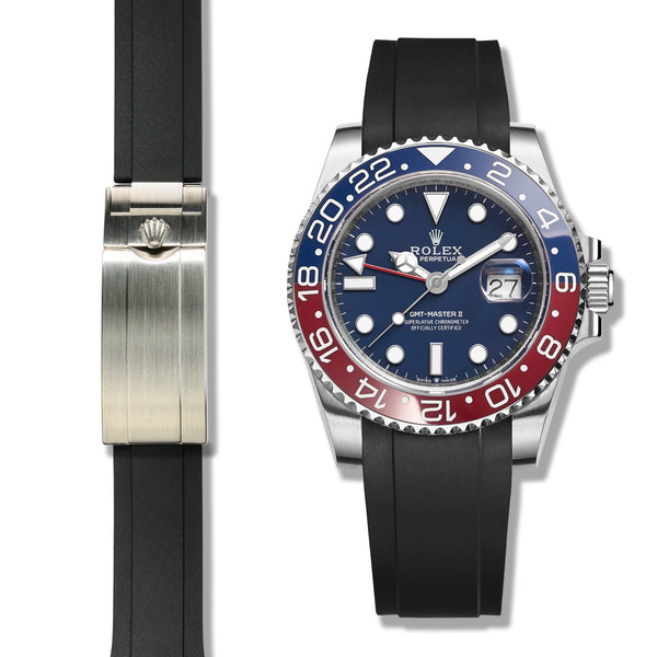 CURVED END RUBBER STRAP FOR ROLEX GMT MASTER II CERAMIC REF.116719 BLRO & 126710 BLRO (RS01 DEPLOYANT STYLE)