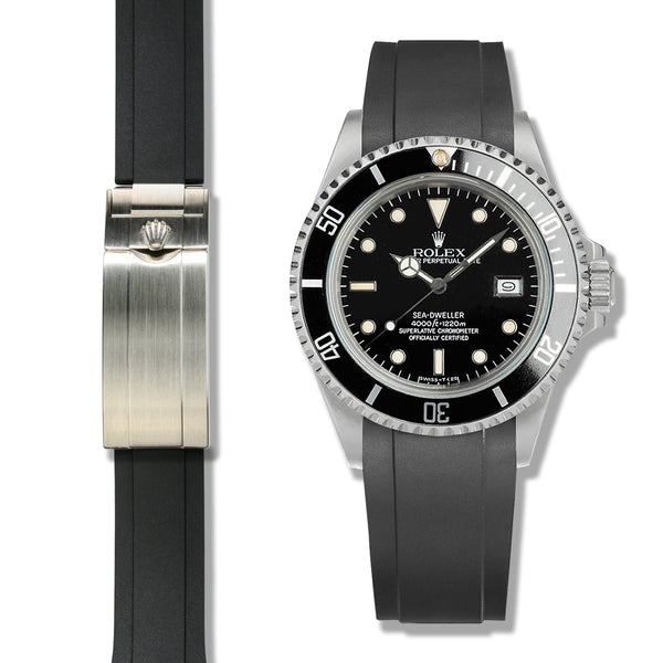 CURVED END RUBBER STRAP FOR ROLEX SEA-DWELLER REF.16600 & 16660 (RS01 DEPLOYANT STYLE)
